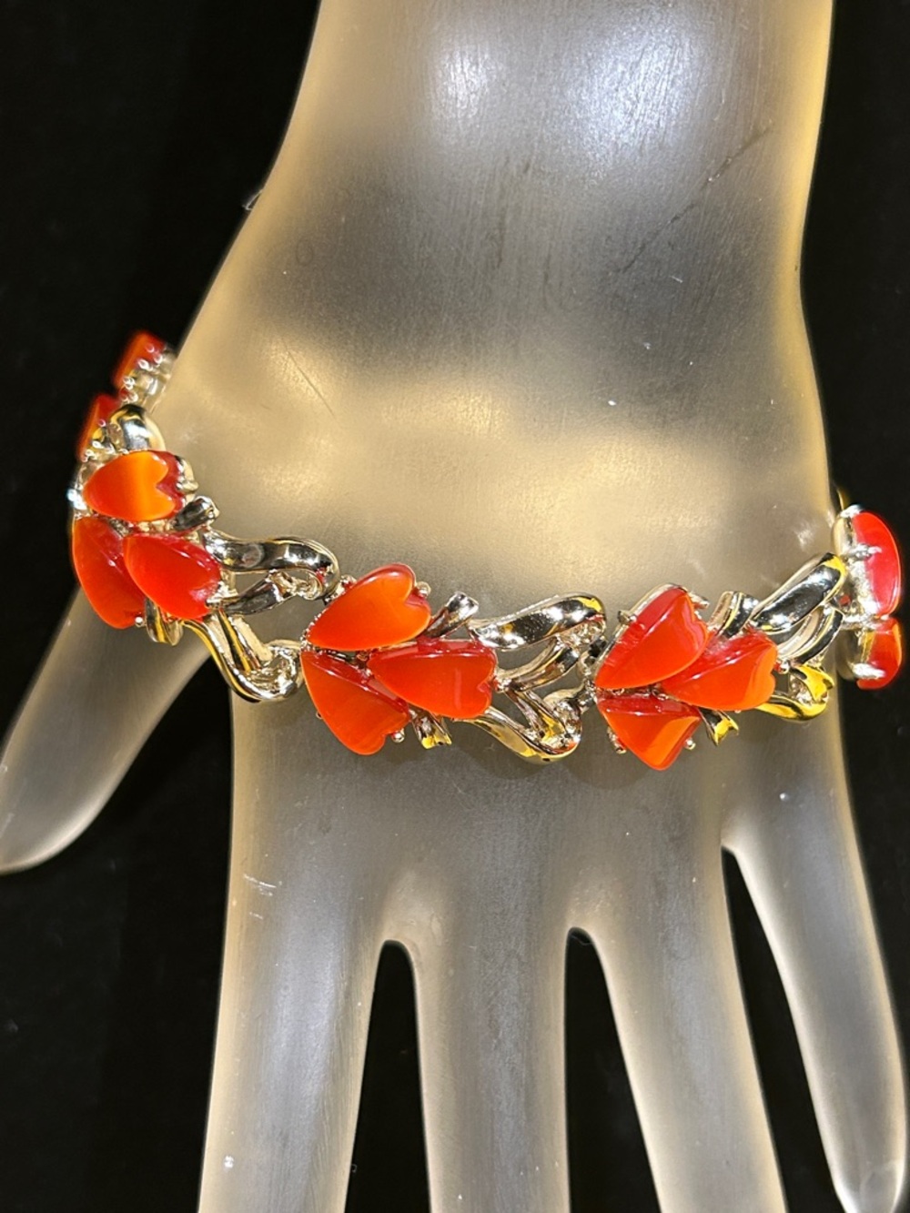 3 Of Same Price For $30 Vintage Gold-Tone Bracelet with Bright Orange Enamel